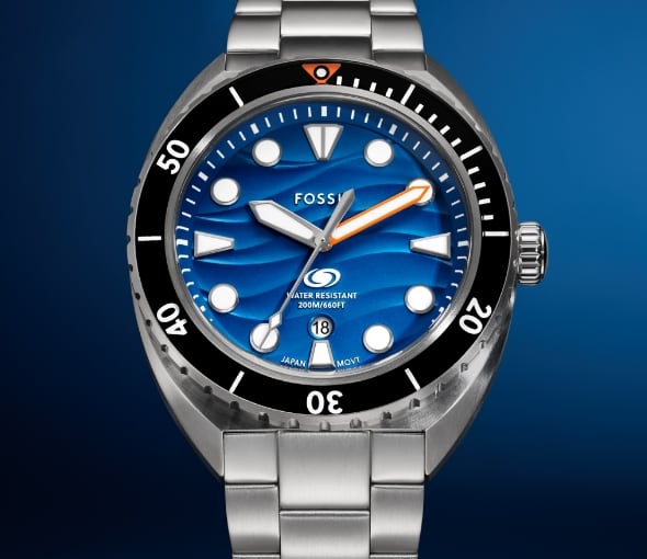 The Breaker watch with a blue dial. 