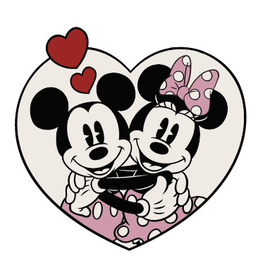 Animation de Mickey Mouse et de Minnie Mouse avec des cœurs.