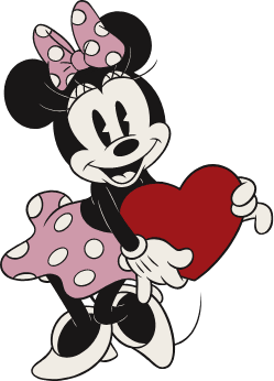 Minnie Mouse sosteniendo un corazón rojo en las manos.