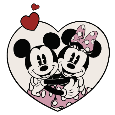 Animation de Mickey Mouse et de Minnie Mouse avec des cœurs.